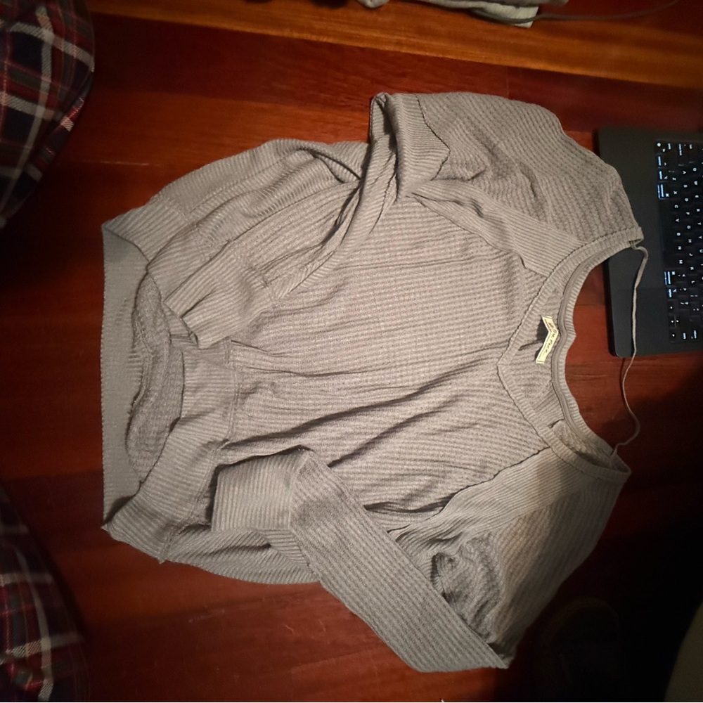 We The Free Gray Ribbed 3/4 Sleeve Blouse